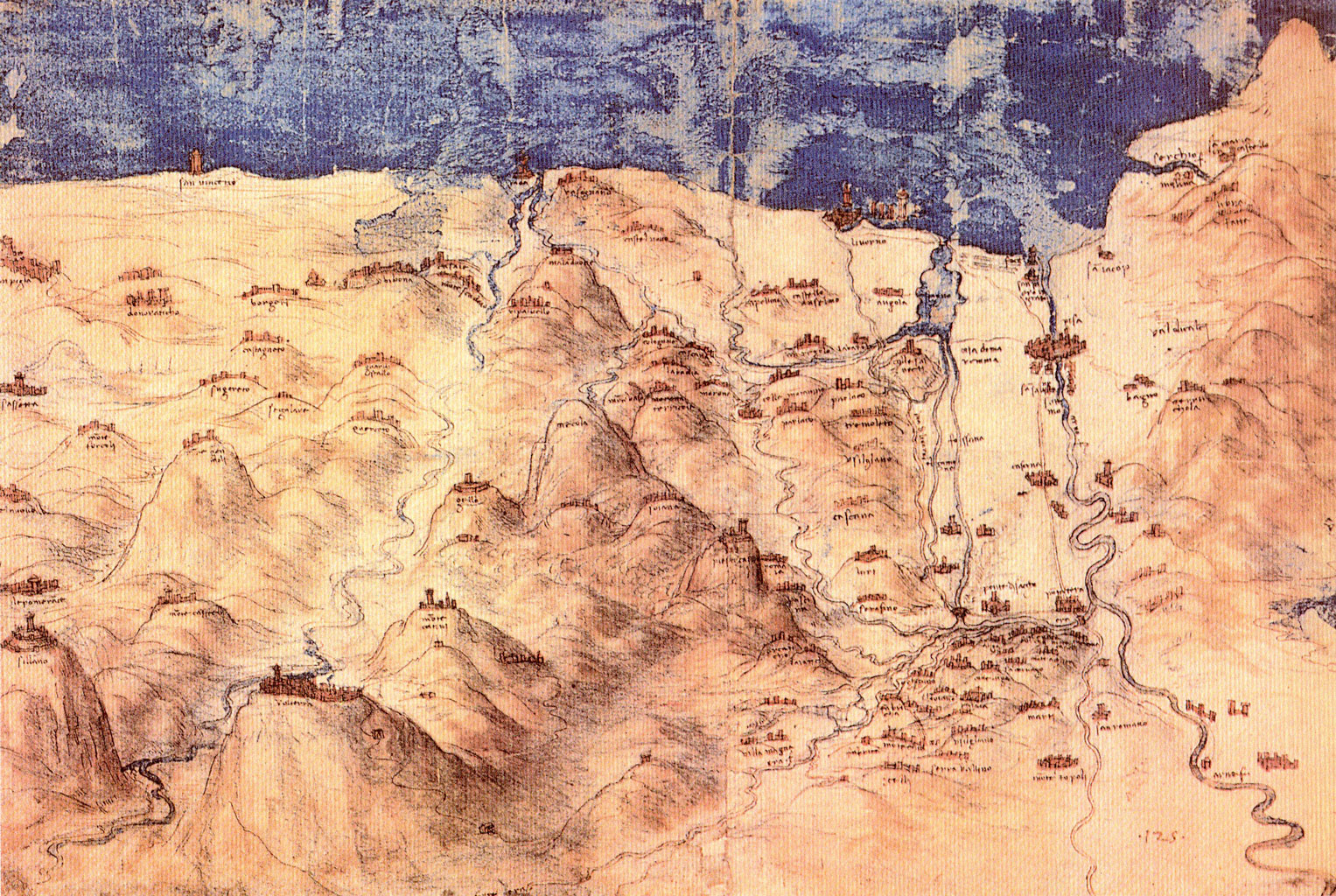 Leonardo da Vinci's map of Val di Cecina, 1503 - Windsor Royal Library